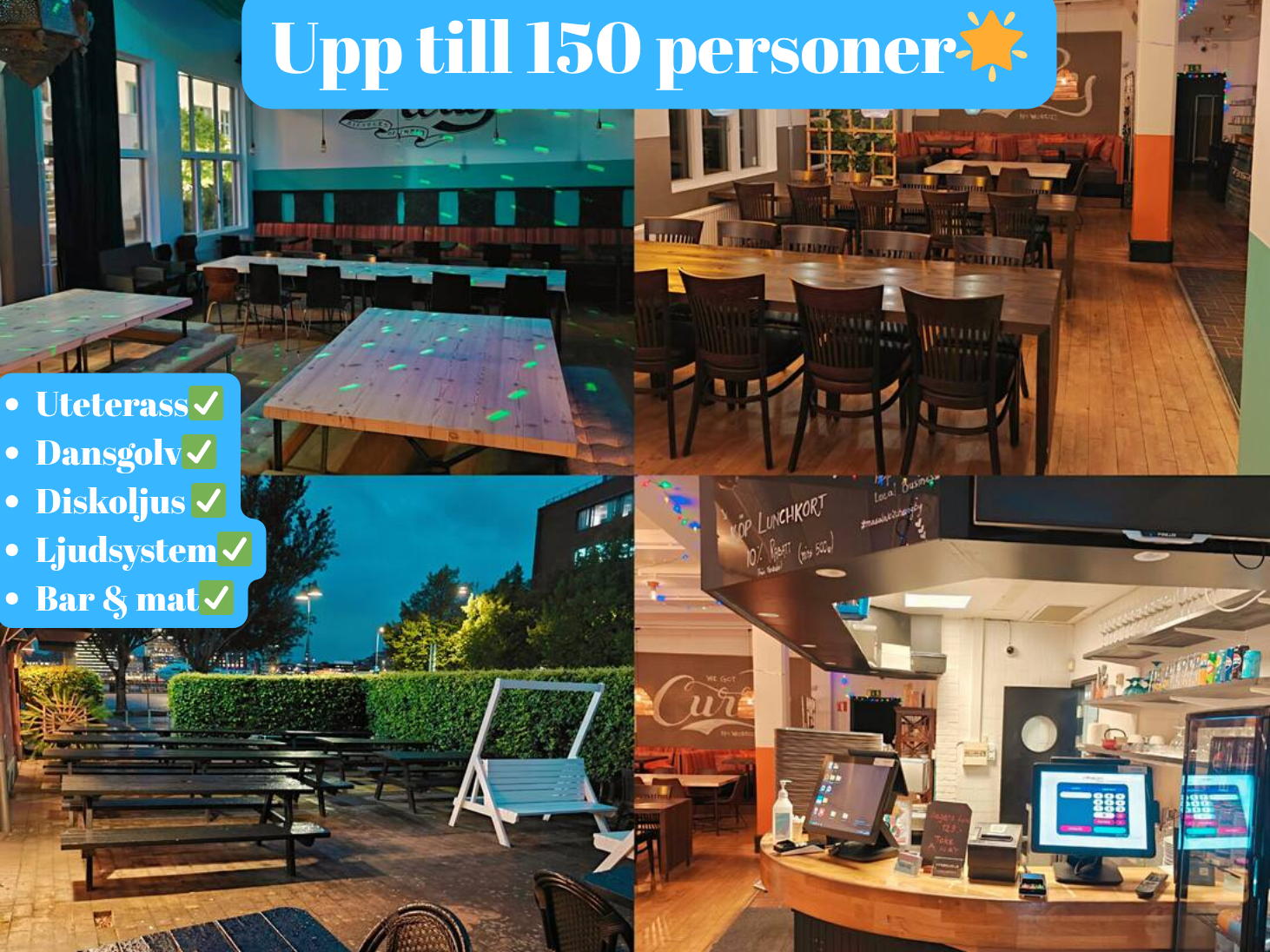 Lyxig festlokal på lindholmen – med uteterrass, discoljus samt mat & dryck på plats! 🍽️