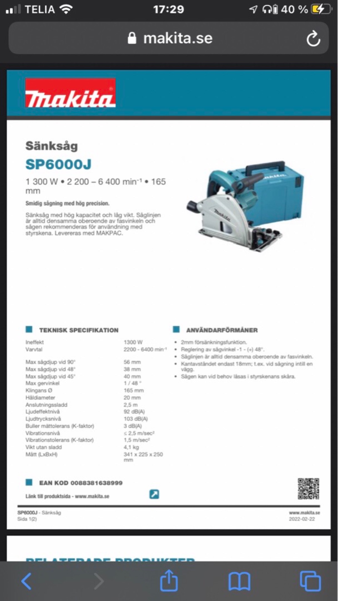 Makita sänksåg sp6000j