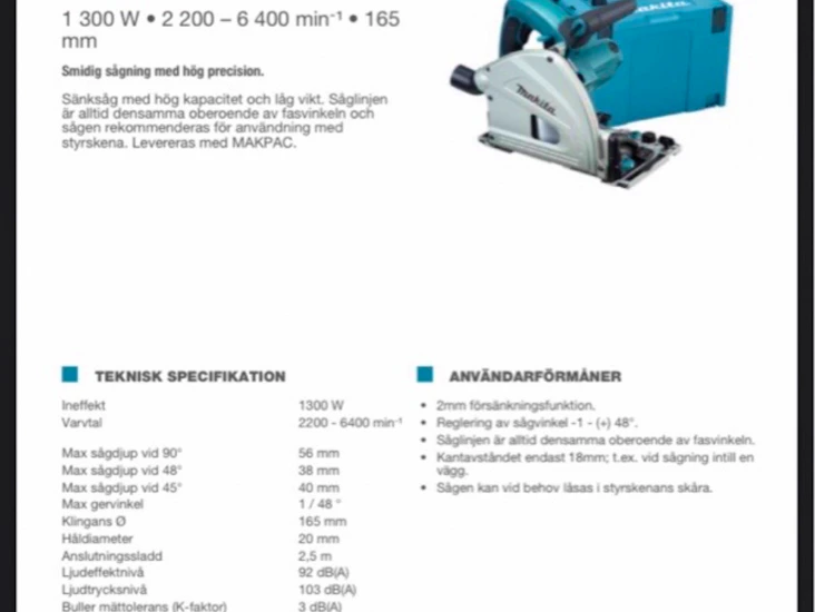 Makita sänksåg sp6000j