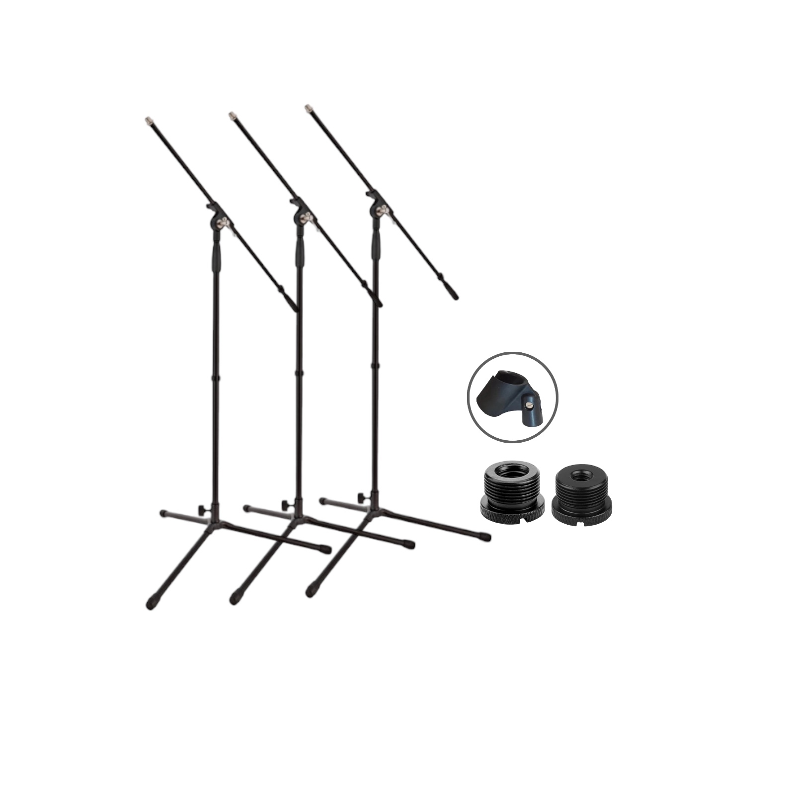 3x microphone floor stand boom arm stands podcast studio mic event pa