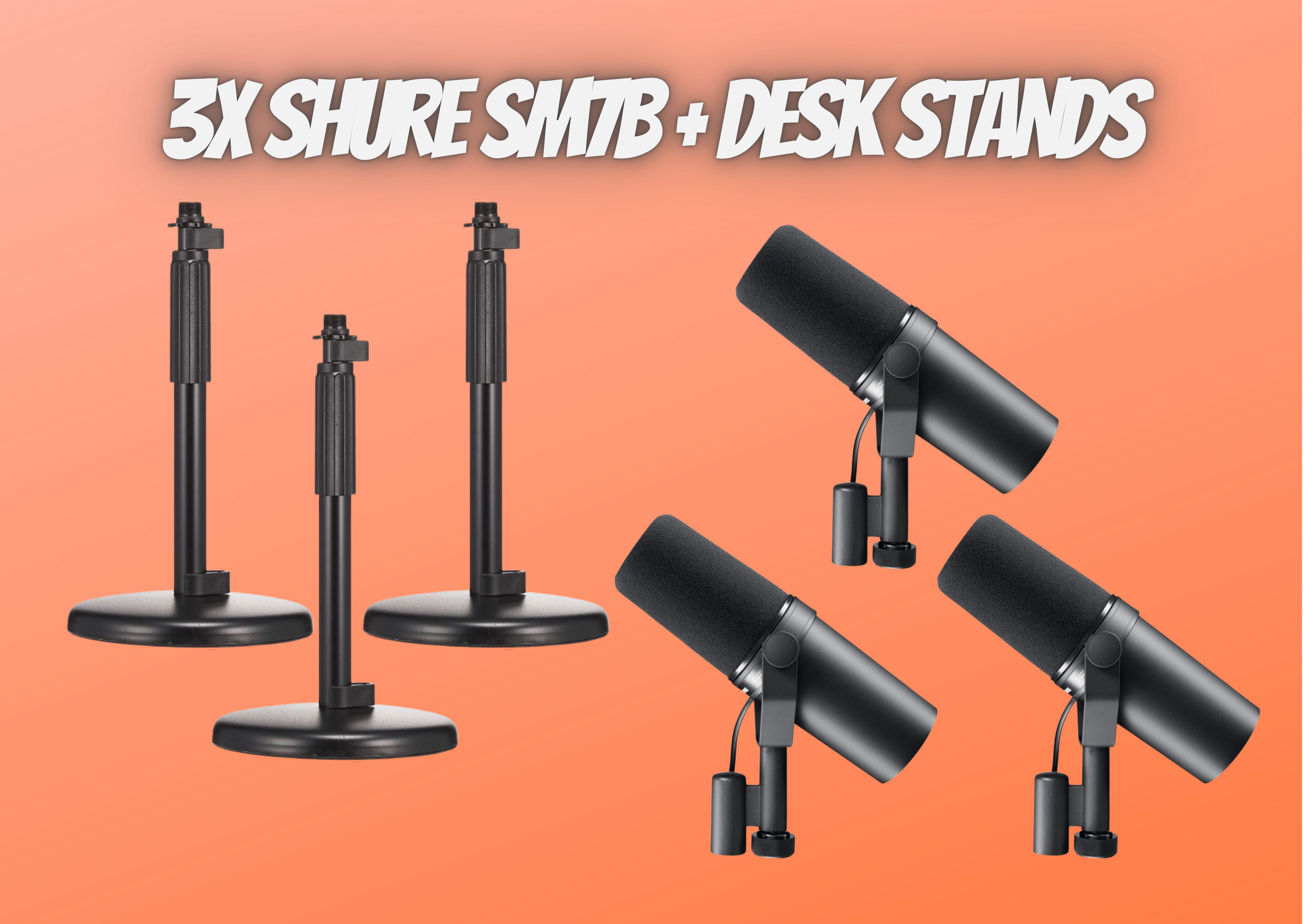 3x shure sm7b dynamic studio microphone + 3x desk table stands