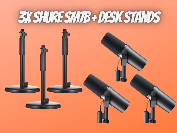 3x shure sm7b dynamic studio microphone + 3x desk table stands