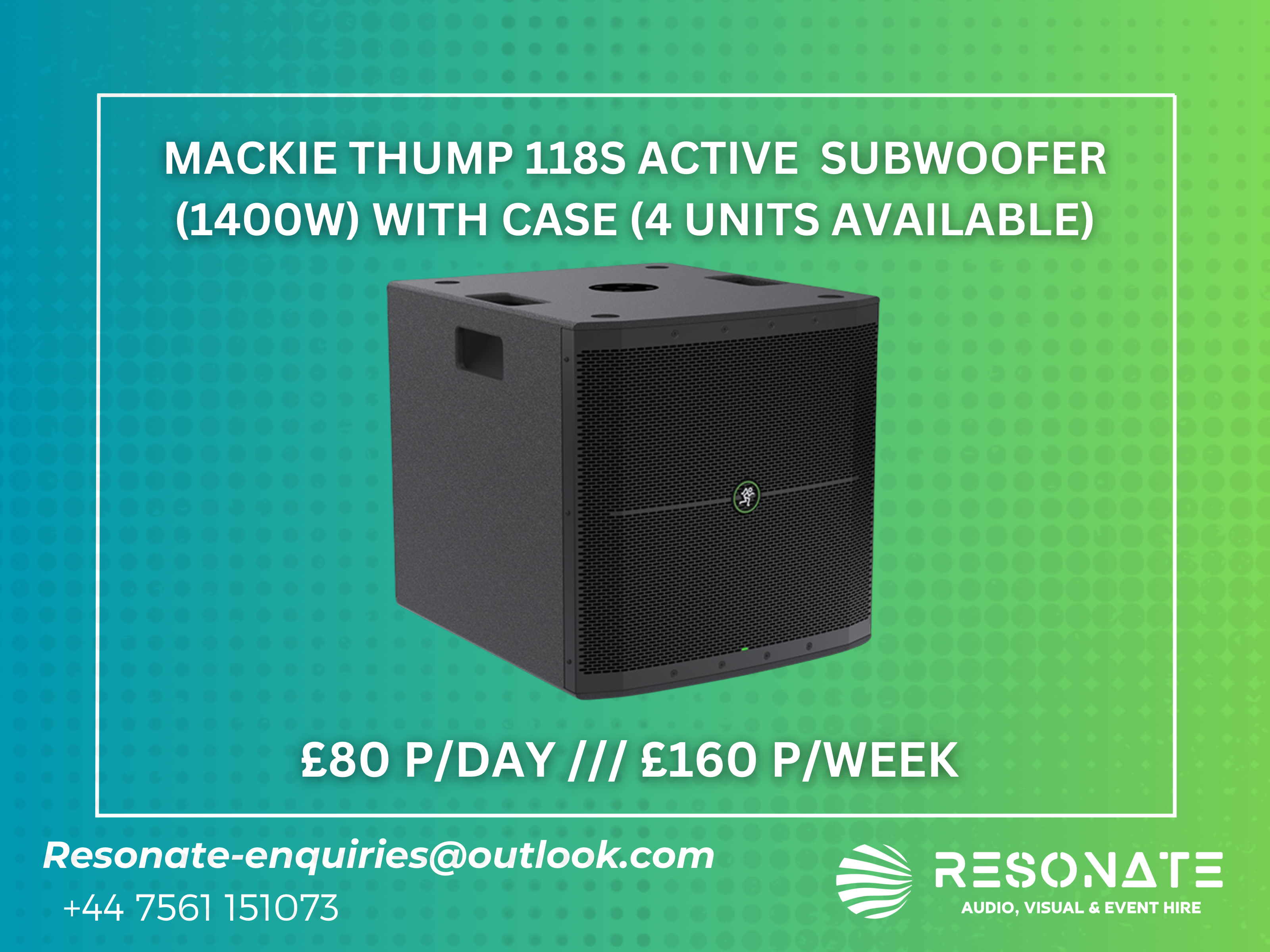 Mackie thump 118s active  subwoofer (1400w) with case (4 units available)