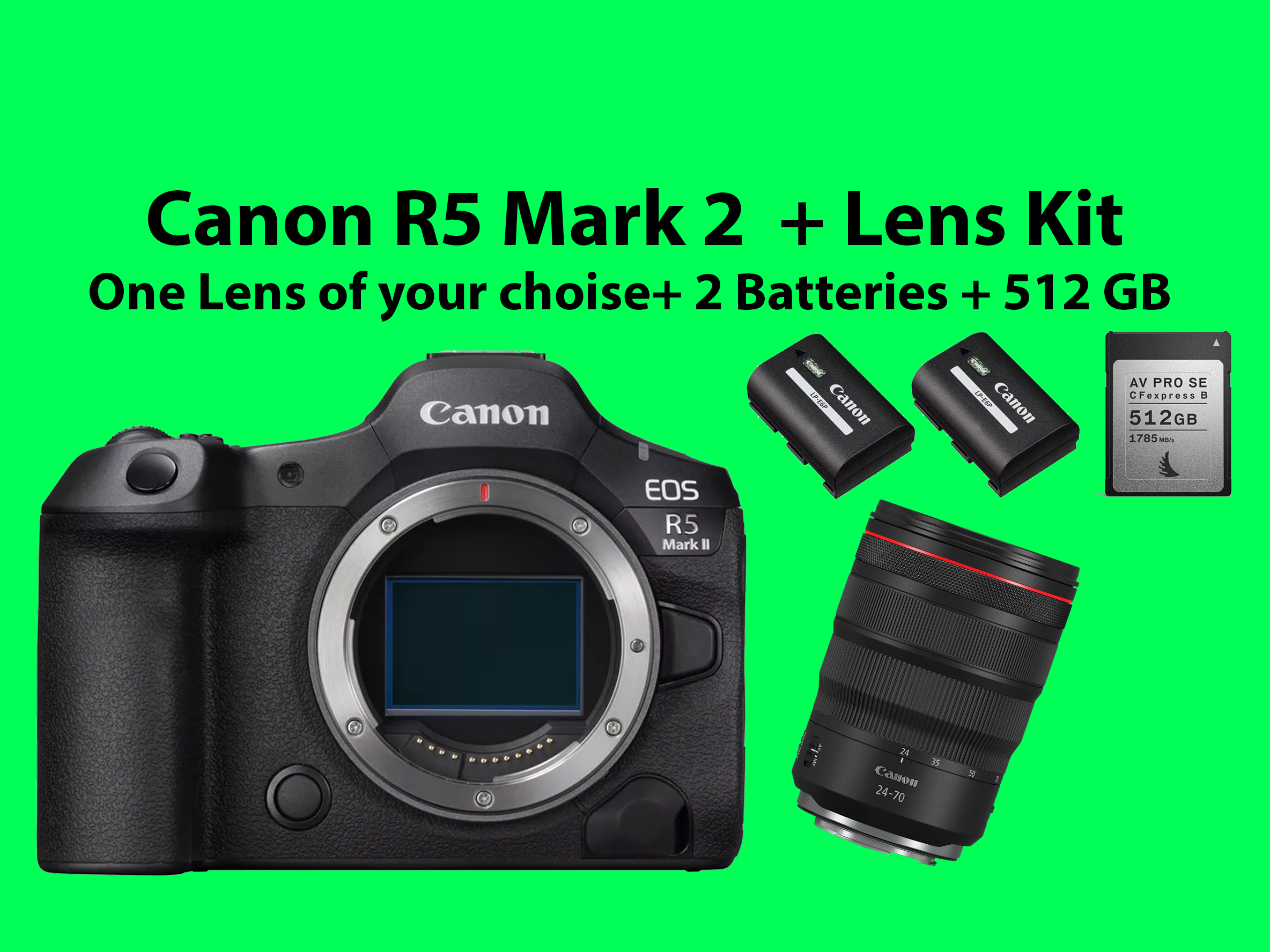 Canon r5 mark 2 (mk ii) + 1 lens kit in 2 batteries + 512gb card