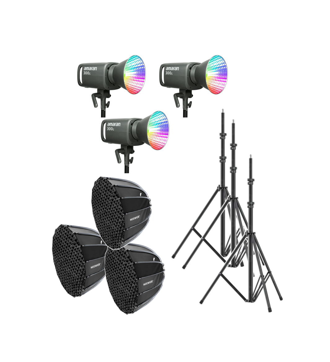 3x aputure amaran 300c + light stand  +  softbox (video continuous light)