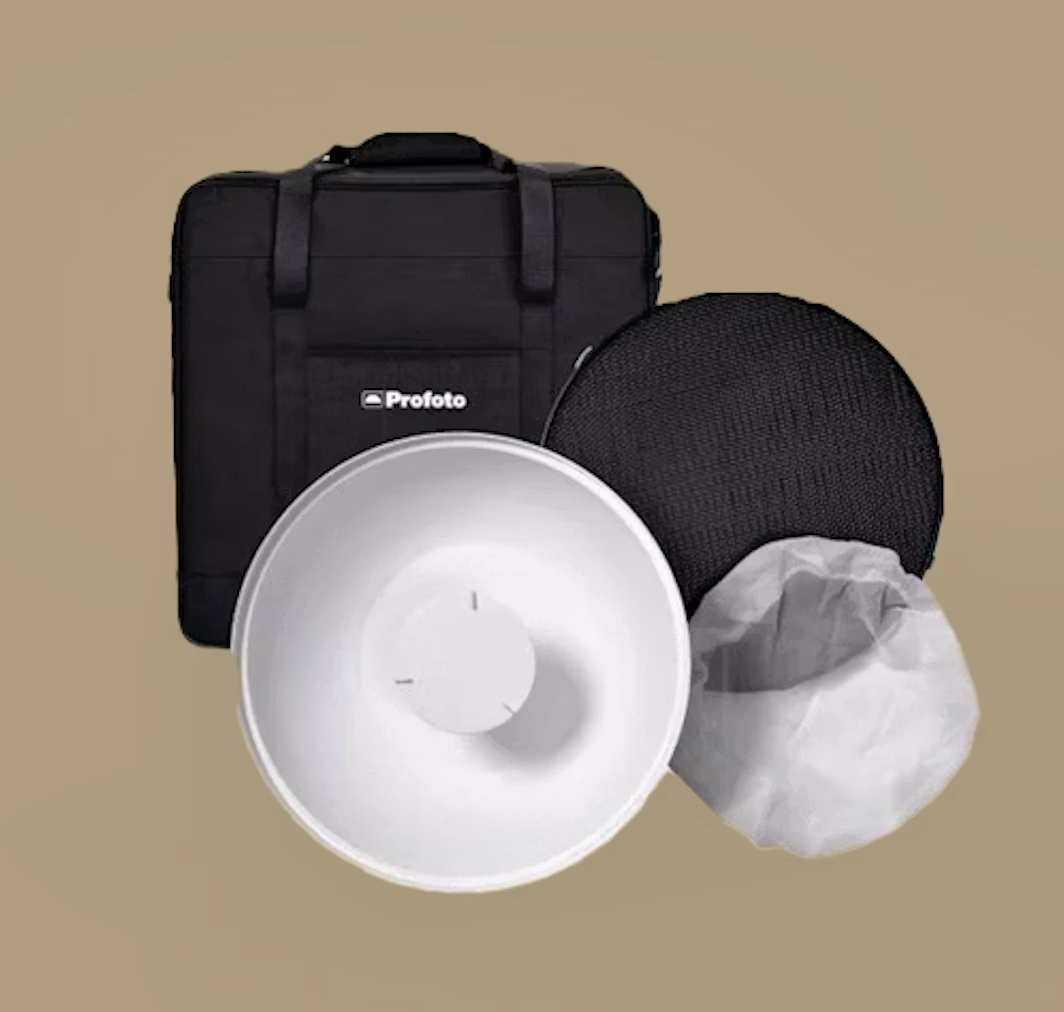 Profoto white beauty dish with grid and diffusion