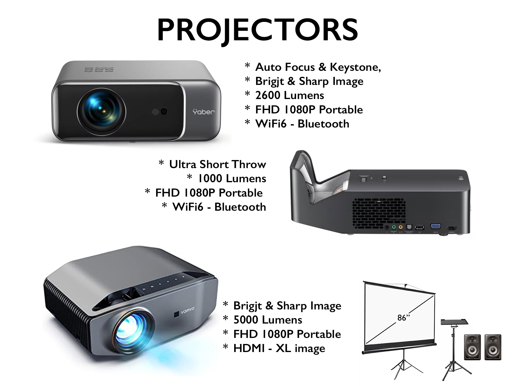 Home projector custom bundle / screen / stand / sound 