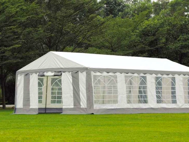 Partytält (rör) grå/vit, ca 45-60 pers, 6x8m