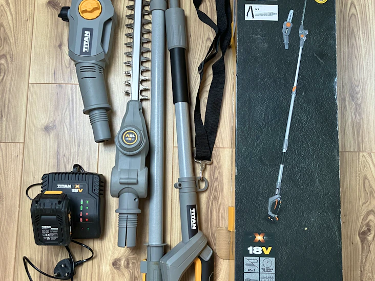 Titan 18v cordless 2-in-1 hedge trimmer & pole saw