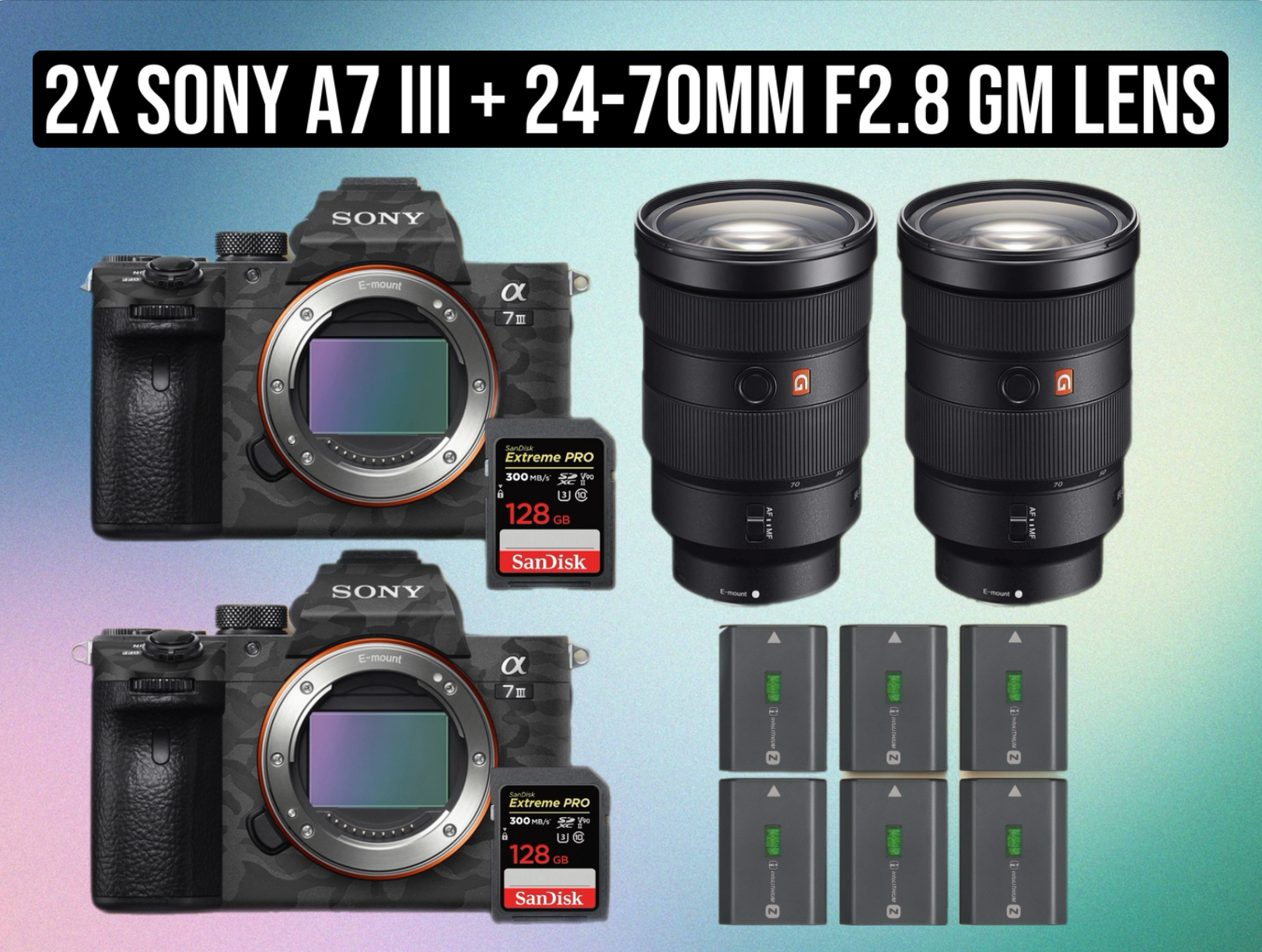 2× sony a7 iii 4k camera + 24-70mm f/2.8 gm lens kit – full frame mirrorless camera bundle for professional filmmaking & photography
