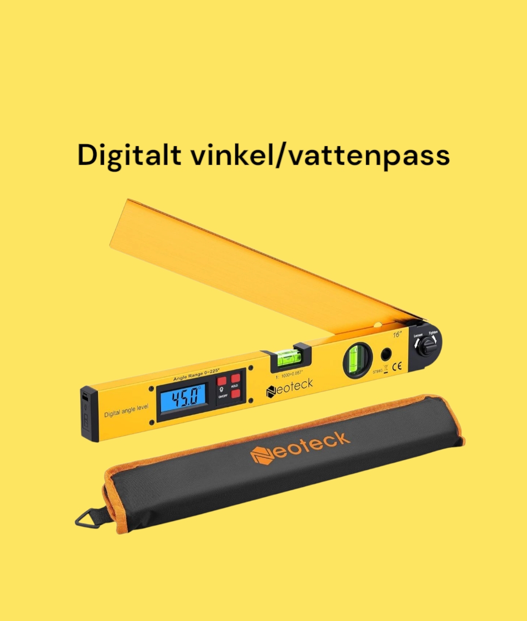Digitalt vinkel / vattenpass med digital upplyst display