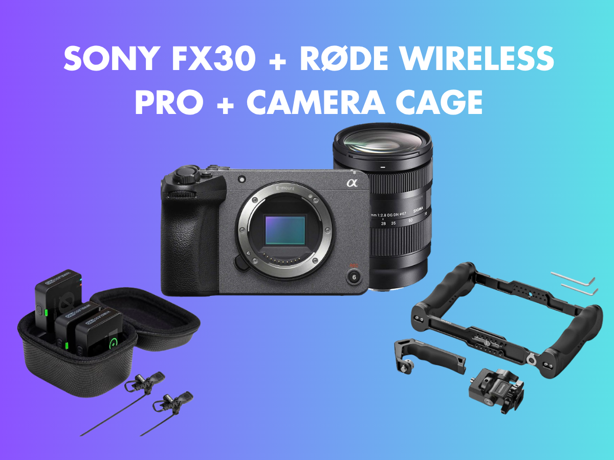 Sony fx30 + 28–70mm f/2.8 + røde wireless pro