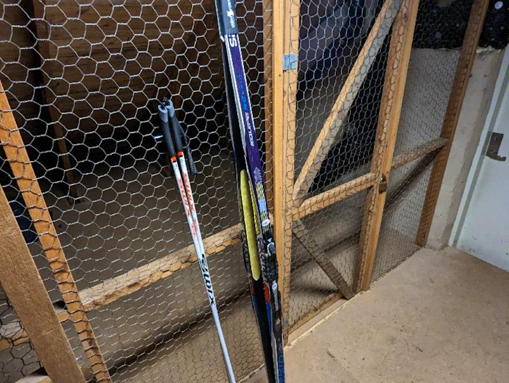 Skin-skidor (80-95kg), 42-pjäxor & 150cm-stav