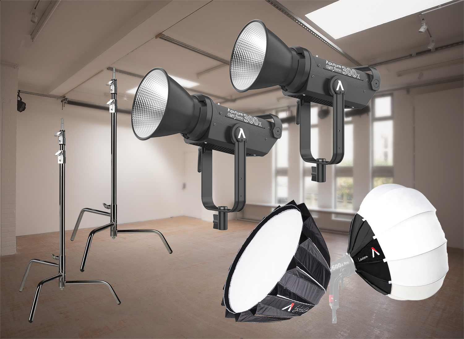 2 x aputure ls 300x bi-colour video light (with modifiers)