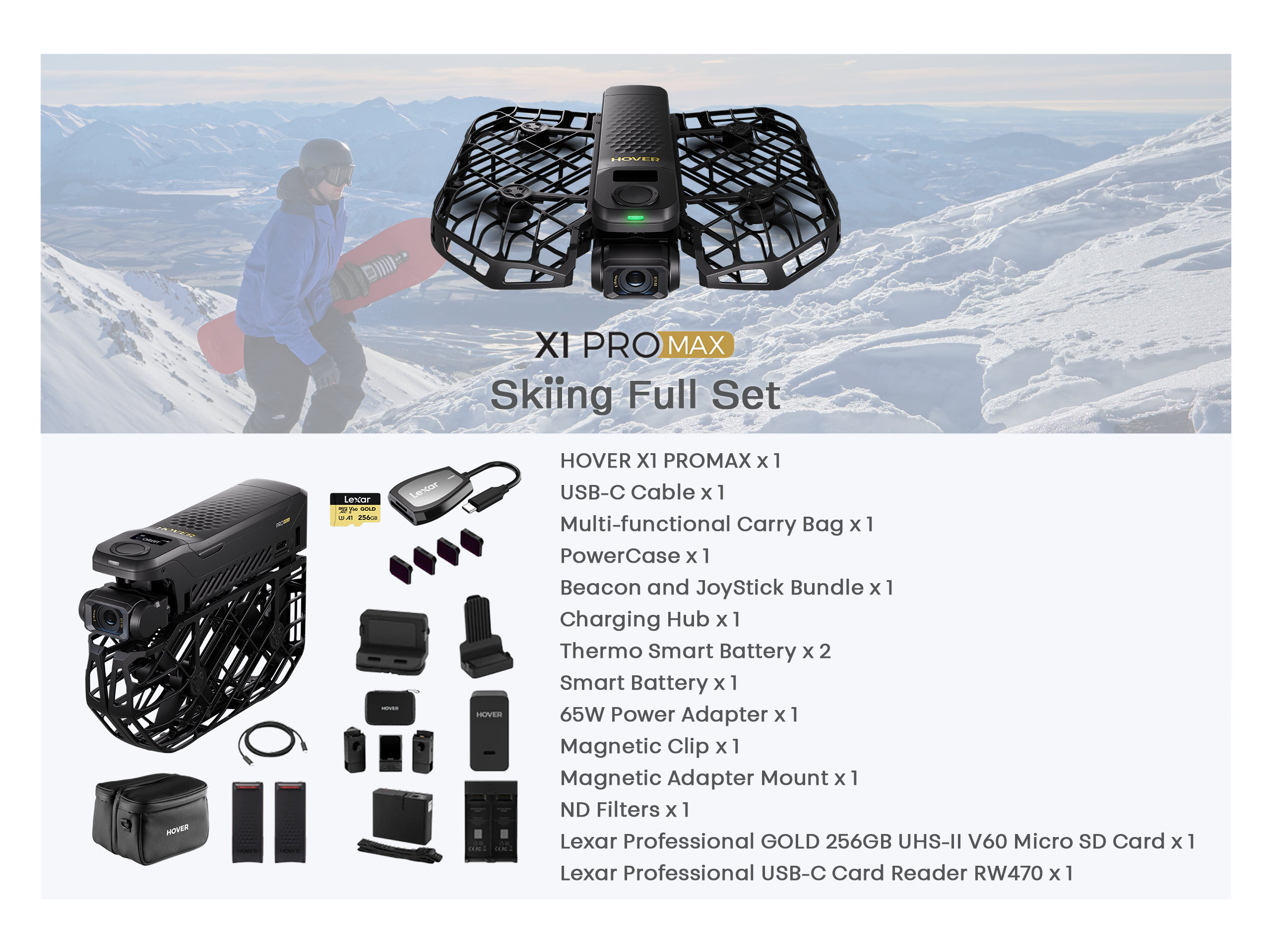 Hoverair x1 promax skiing set 8k ai cinematic drone