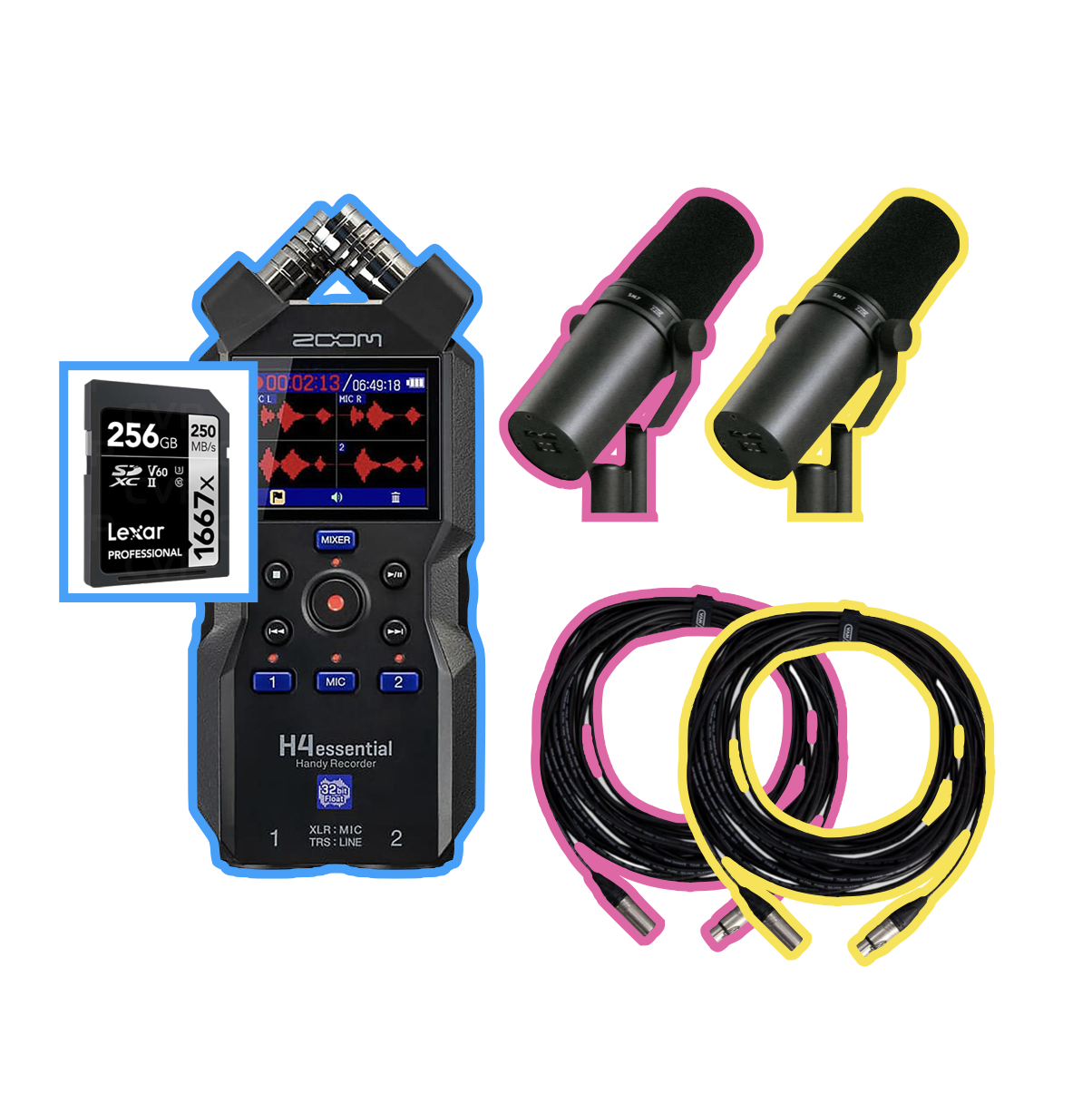 2x sm7b 1x h4essential 2x 10m xlr — 32bit audio recorder podcast microphone