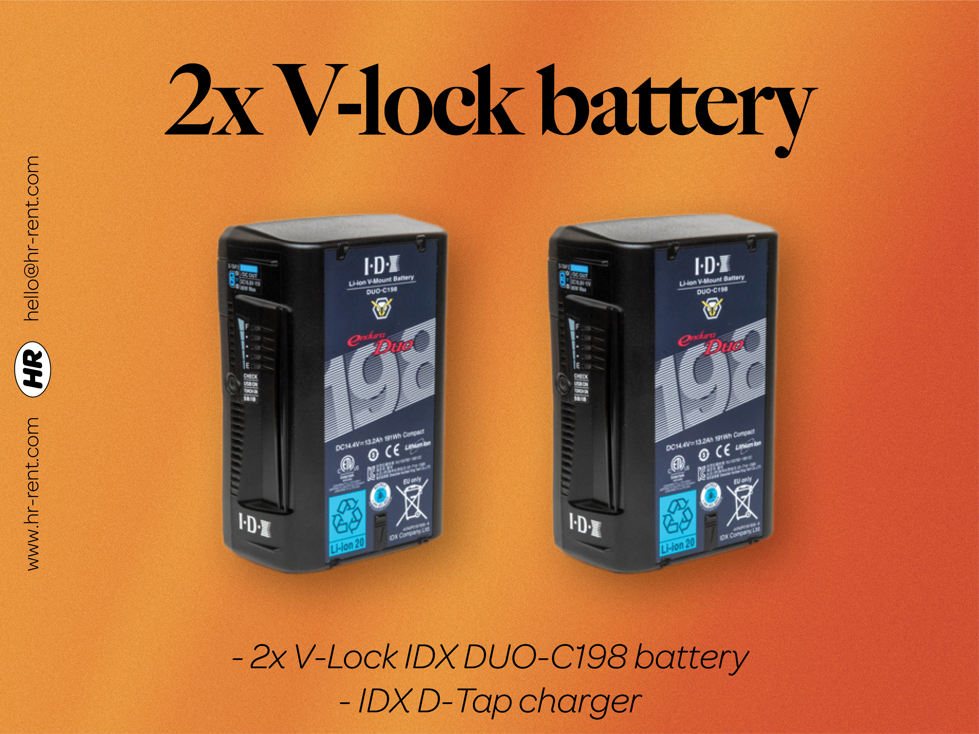 2x v-lock battery idx duo-c198 200wh dc 14.4v