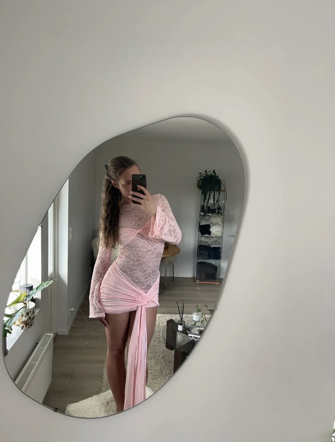 Drapert blondekjole, rosa