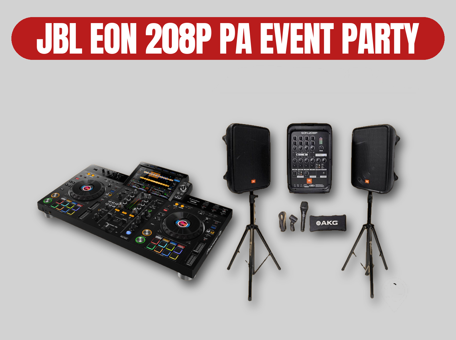 Jbl eon 208p 600w pa speaker system & pioneer rx3 dj controller | event / party / dj set