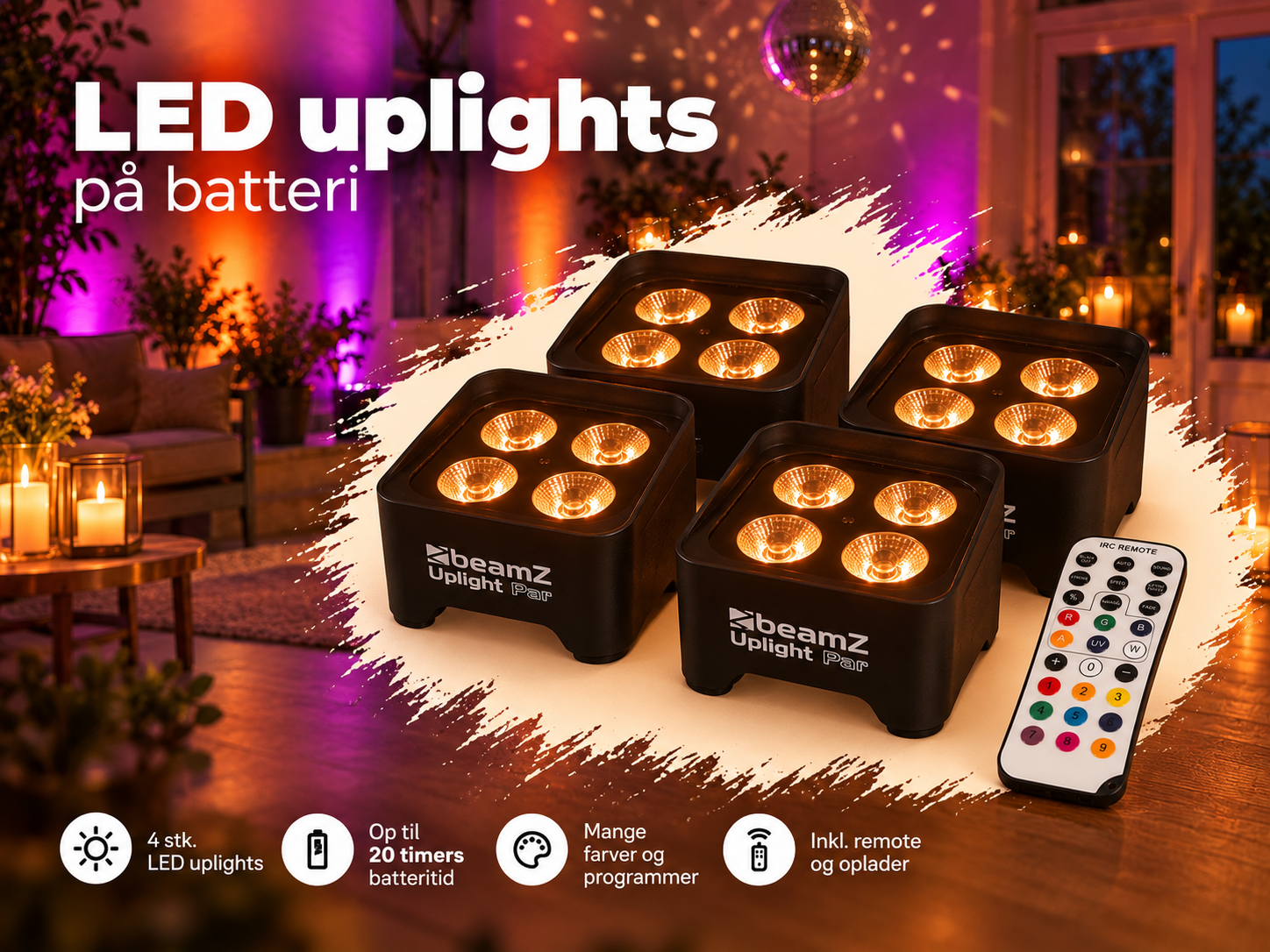 Led uplights og røgmaskine - plug and play