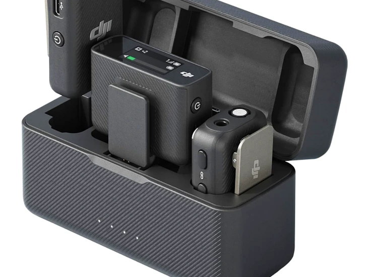 Dji radio lapel mics - 2 transmitters, 1 receiver with lapel mic.