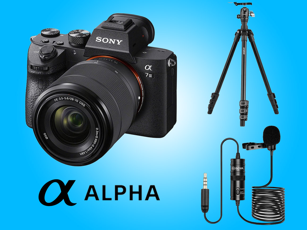Sony a7iii a73 kit mirrorless camera + 28-70mm lens + lavalier lapel microphone