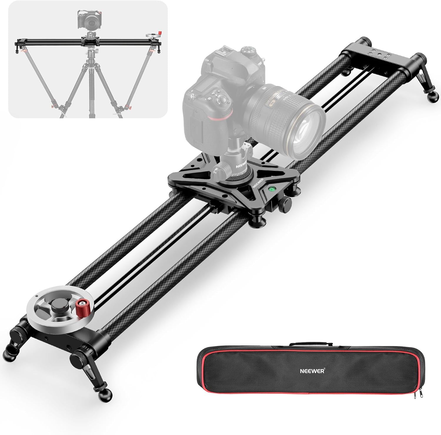 Neewer 31.5in/80cm camera slider with flywheel & crank handle
