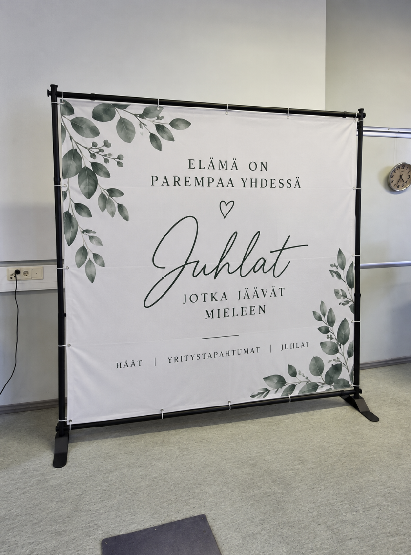 Säädettävä taustaseinä / banneriteline 