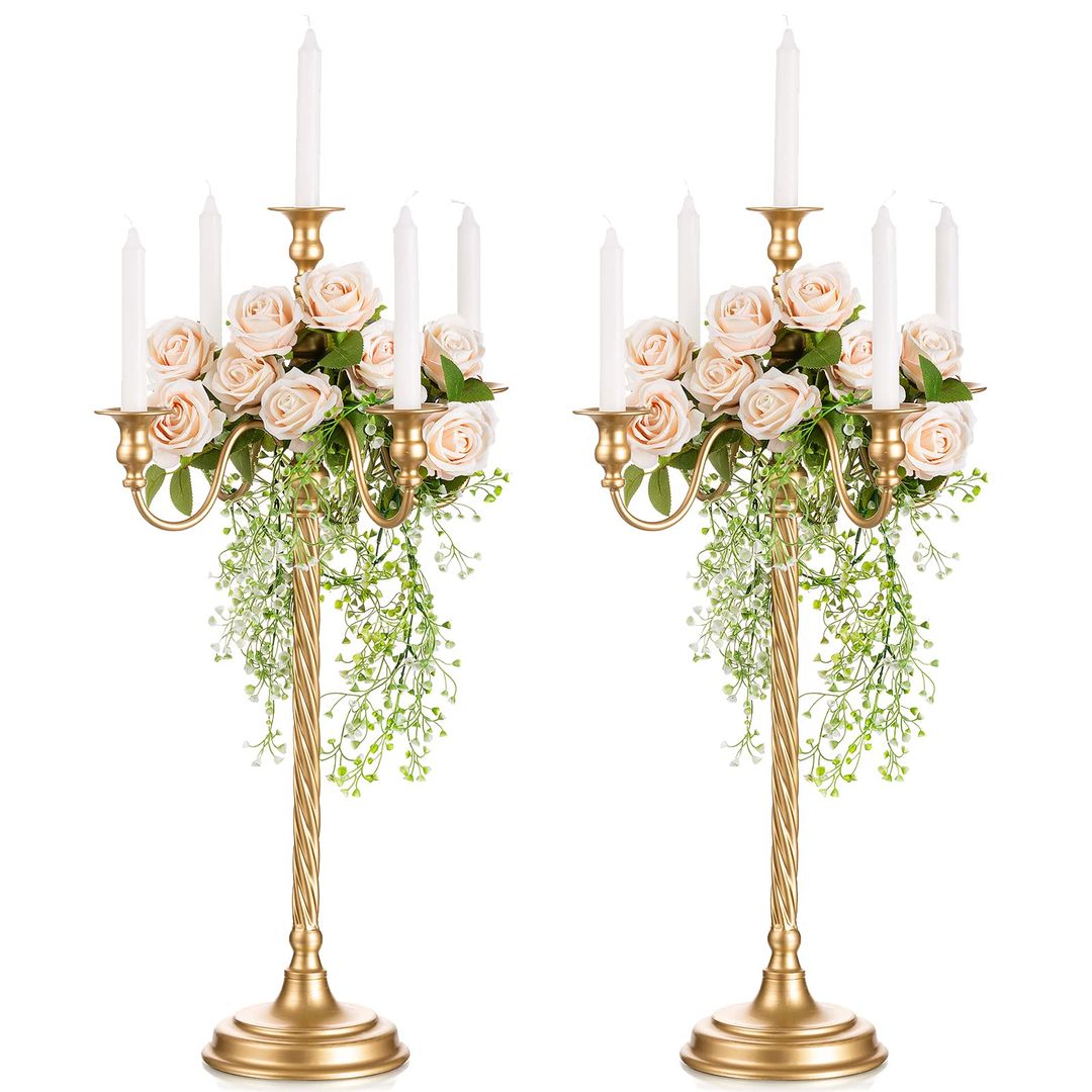Tall candlestick holder metal candelabras centerpieces – golden