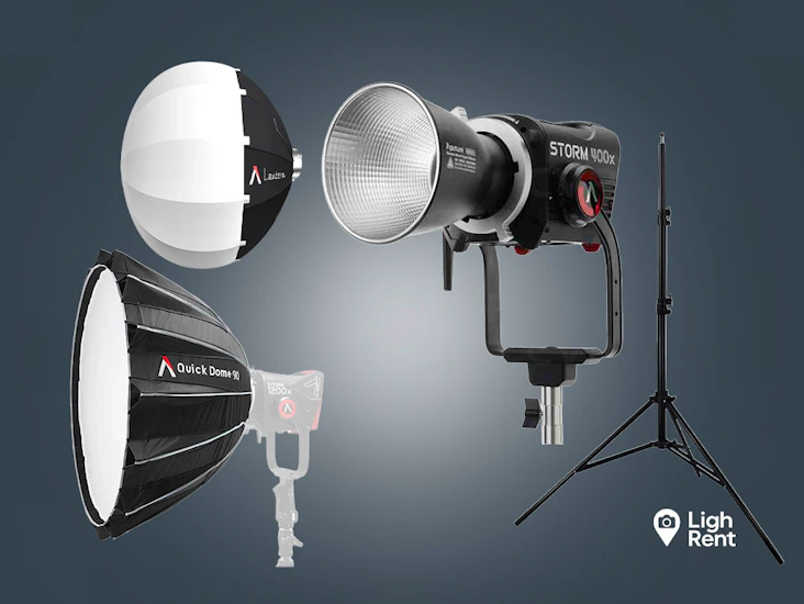 Aputure 400x storm kit — dome 90 + lantern 60mm + light stand