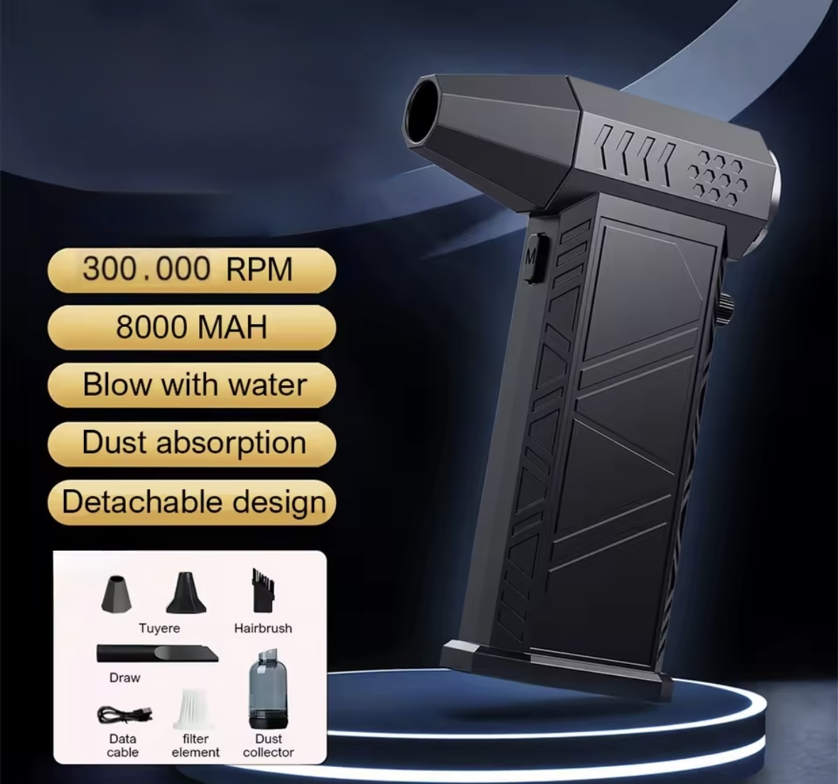 2in1 multifunktionell batteridriven air duster / air blower / turbo fläkt, 300.000 varv/min + dammsugare