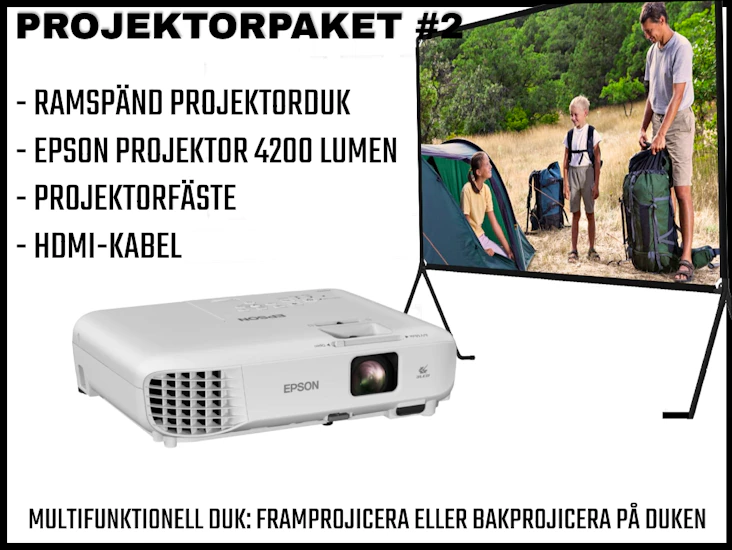 Epson projektor + ramspänd projektorduk 120" + projektorfäste (frakt möjlig)
