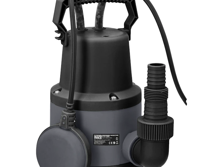 Dränkbar pump med flottör, slang och rep