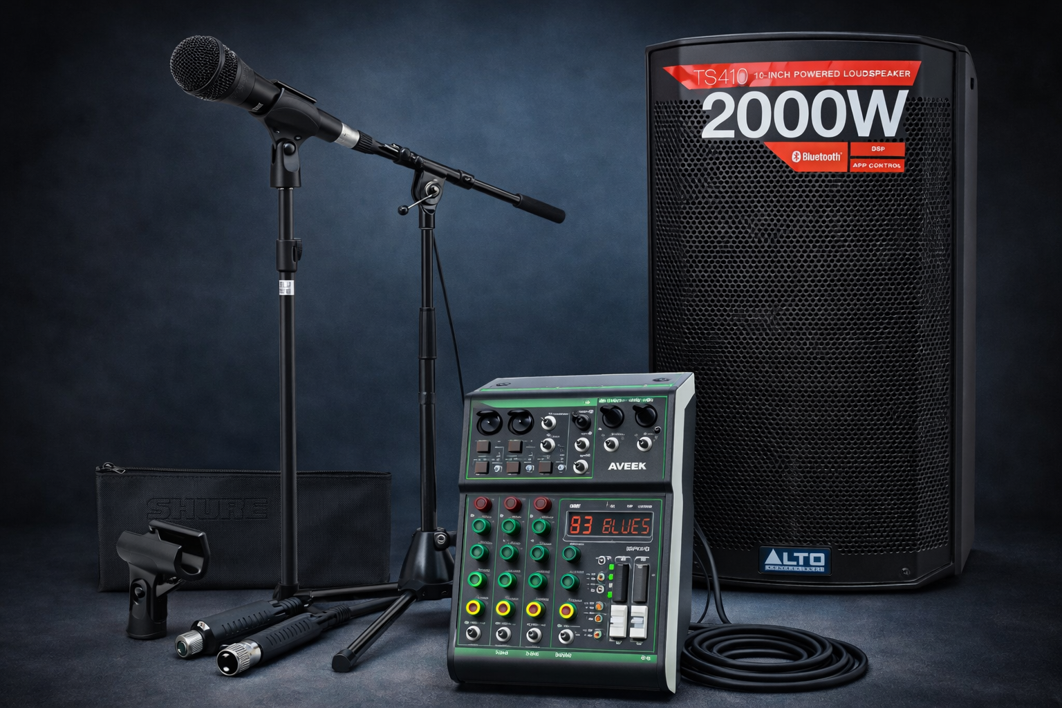 Alto ts410 10” 2000w pa system - speakers, mixer & mic dj or live performance 