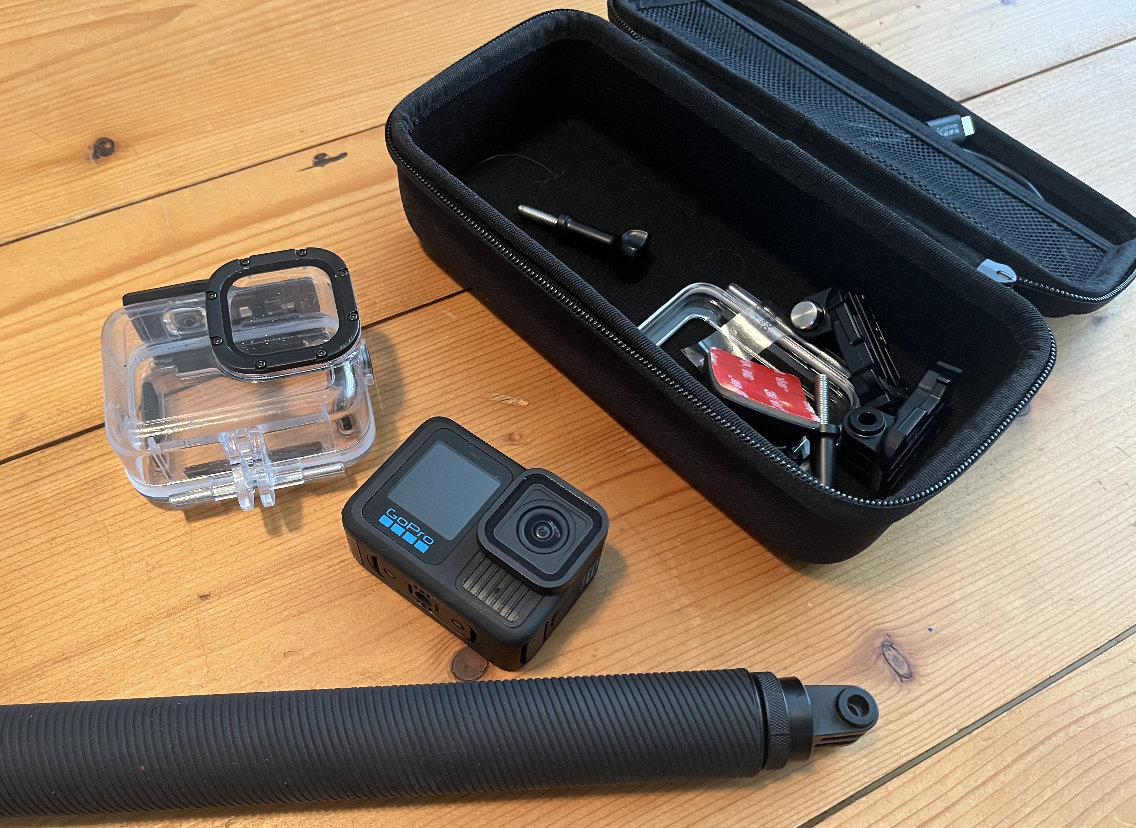 Gopro hero 13 black with selfie stick and underwater housing