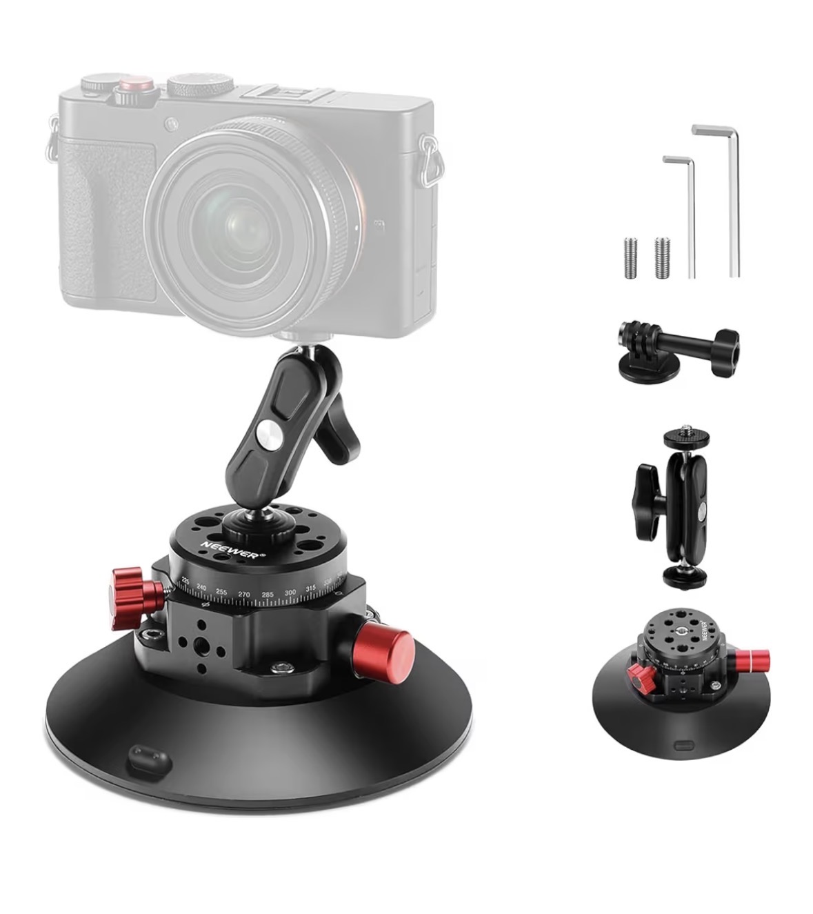 Neewer 6” suction cup car mount with ball head magic arm