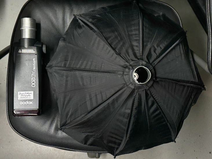 Godox ad200 + 50cm softbox + jalusta + laturi + lähetin sonylle