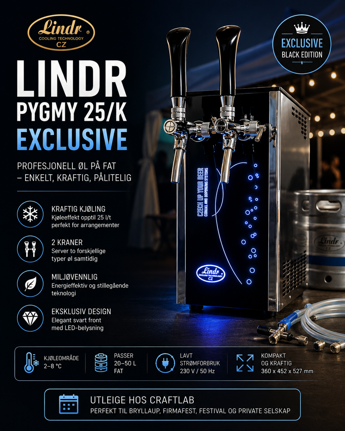 Lindr pygmy 25/k exclusive tappetårn med 2 kraner