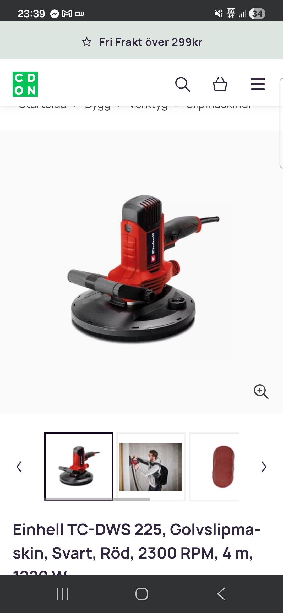 Tc-dws 225, golvslipmaskin, svart, röd, 2300 rpm, 4 m, 1220 w