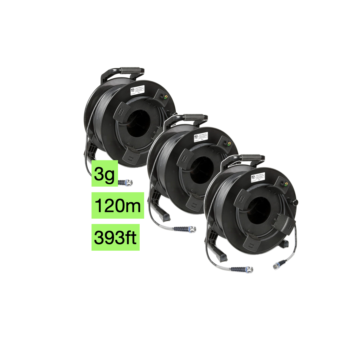 3x 100m 393ft 3g sdi cable drum reel 1080 @ 60p bnc (4x available)