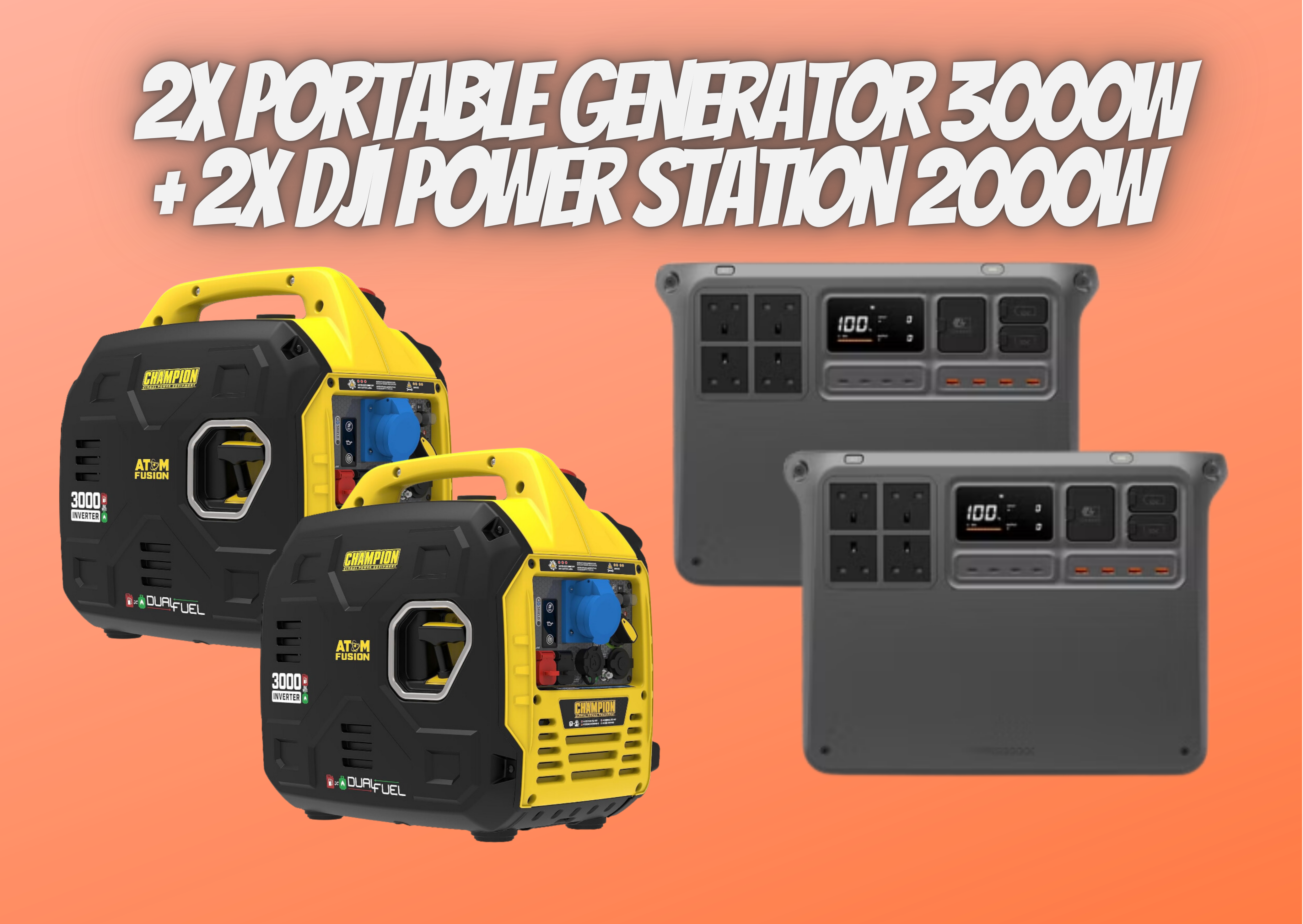2x dji power station 2000 w, 2x generator 3000w = 10 000w portable