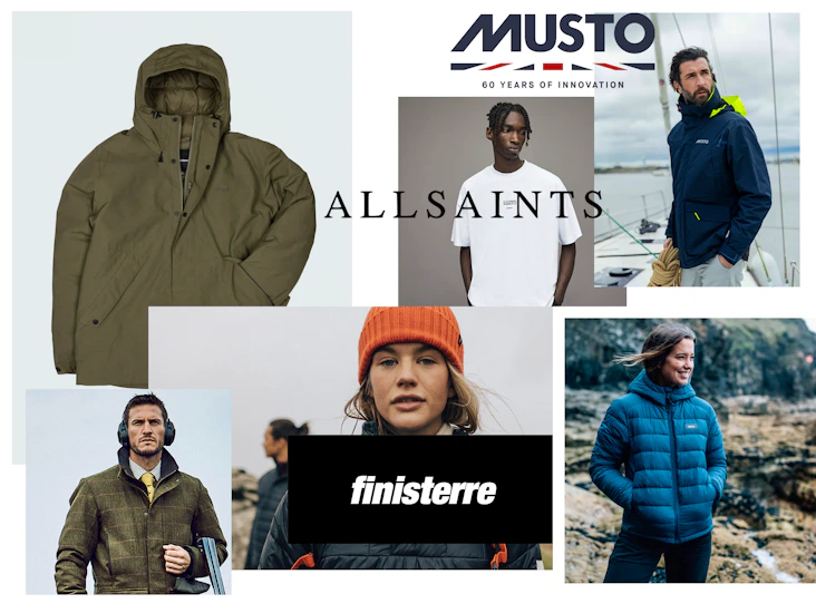 Brand clothing, costume, props, jackets, coats, all saints, finisterre, musto