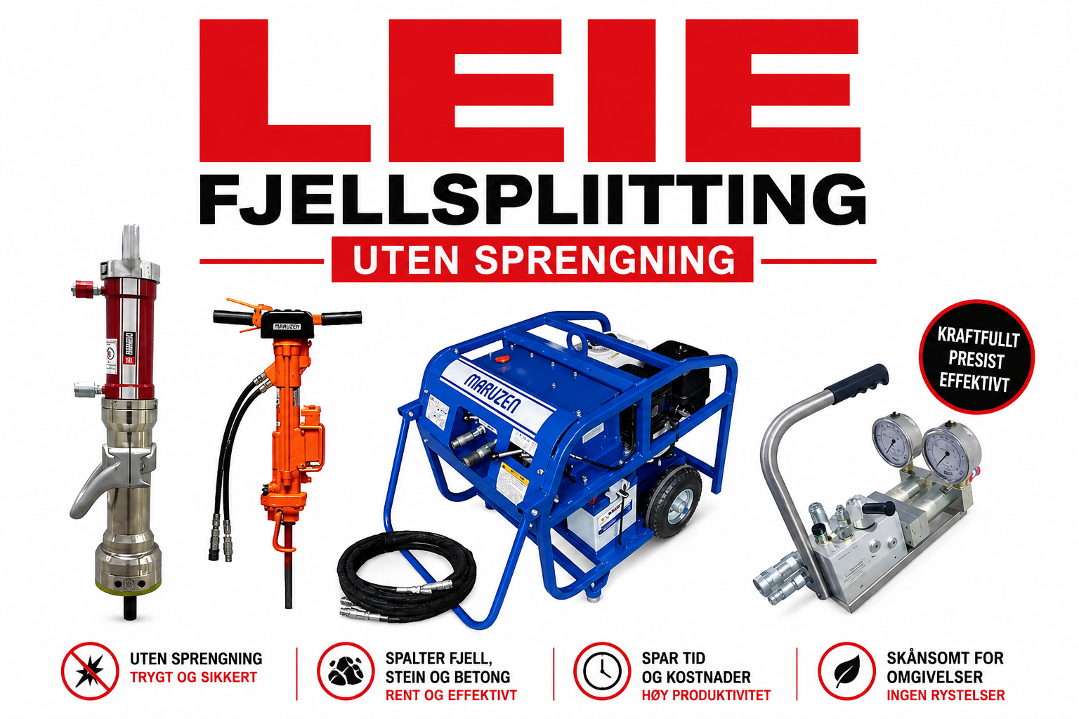 Fjellsplitter & fjellboremaskin – komplett fjellsplittingspakke