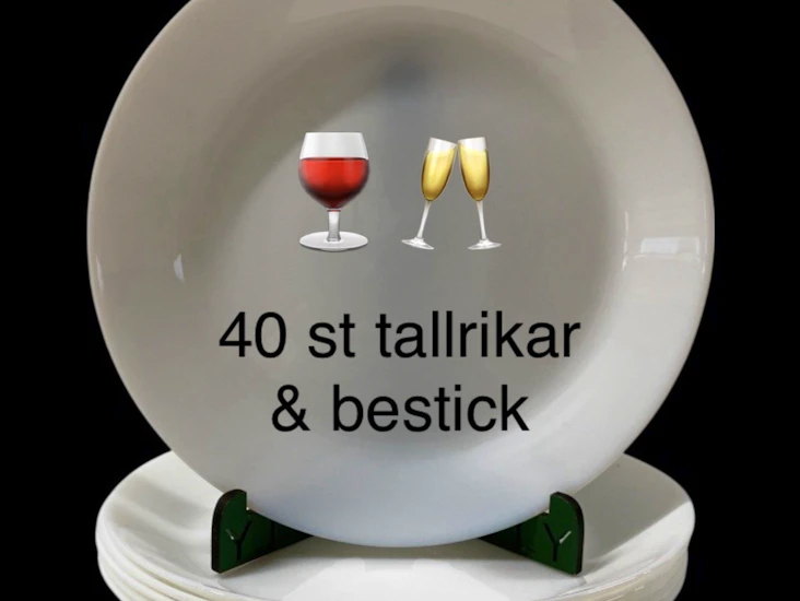 Glas, tallrikar och bestick, 40 st.