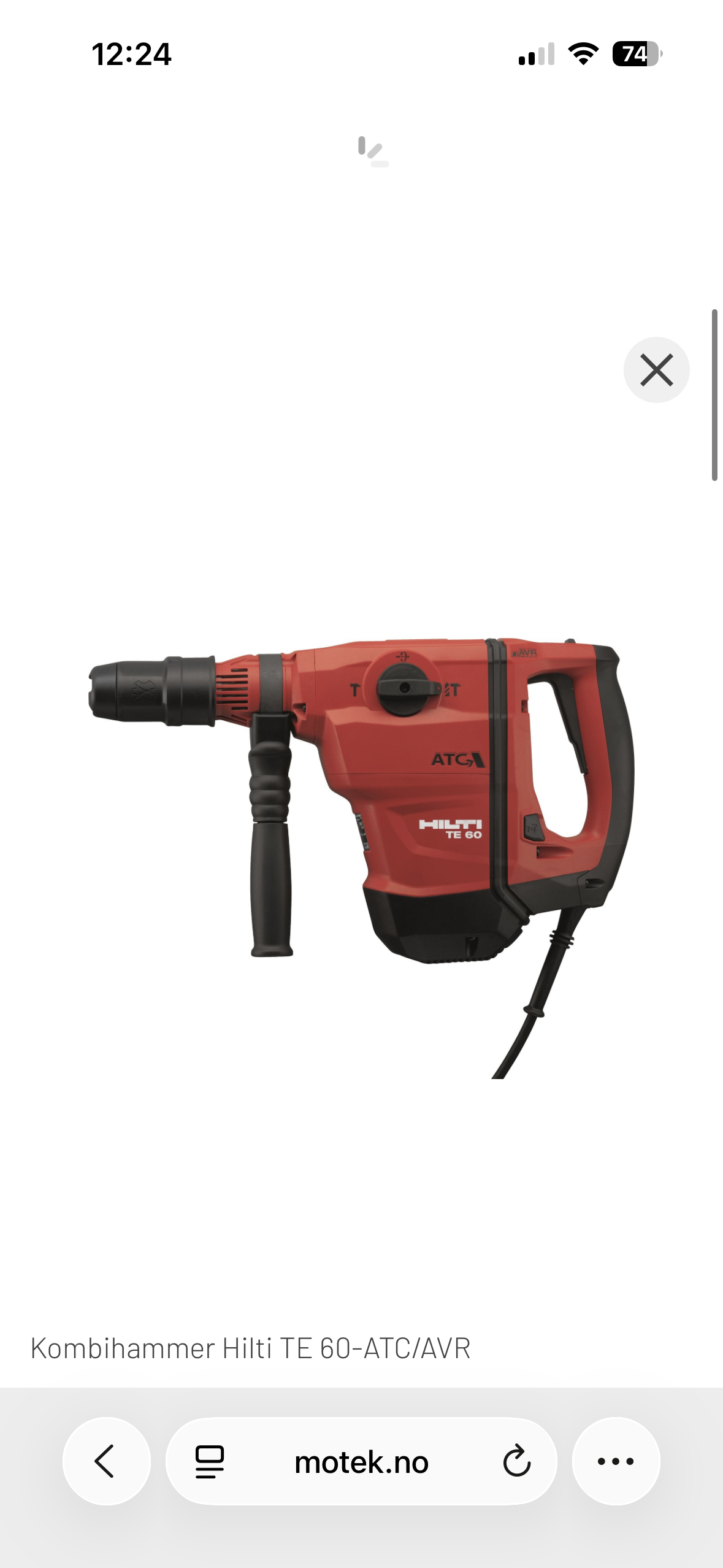 Hilti te60 kombihammer med støvsugersett