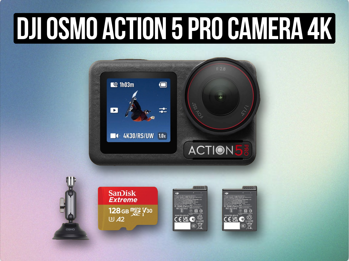 Dji osmo action 5 pro camera 4k + suction cup mount + 128 gb card + batteries ( like go pro hero 13 ) 