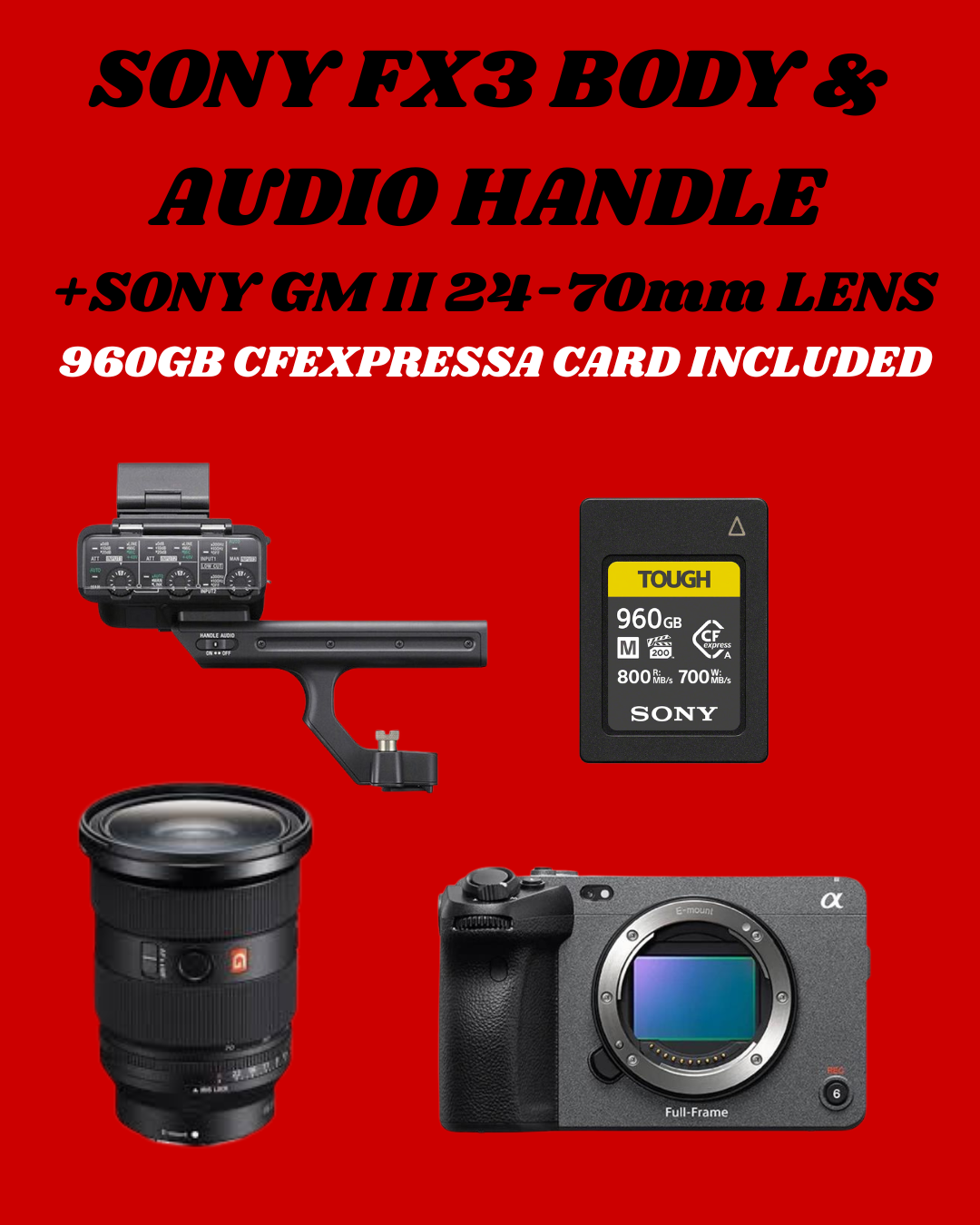 Sony fx3 with xlr audio handle + sony gm 24-70mm fe lens (960gb cfexpressa card
