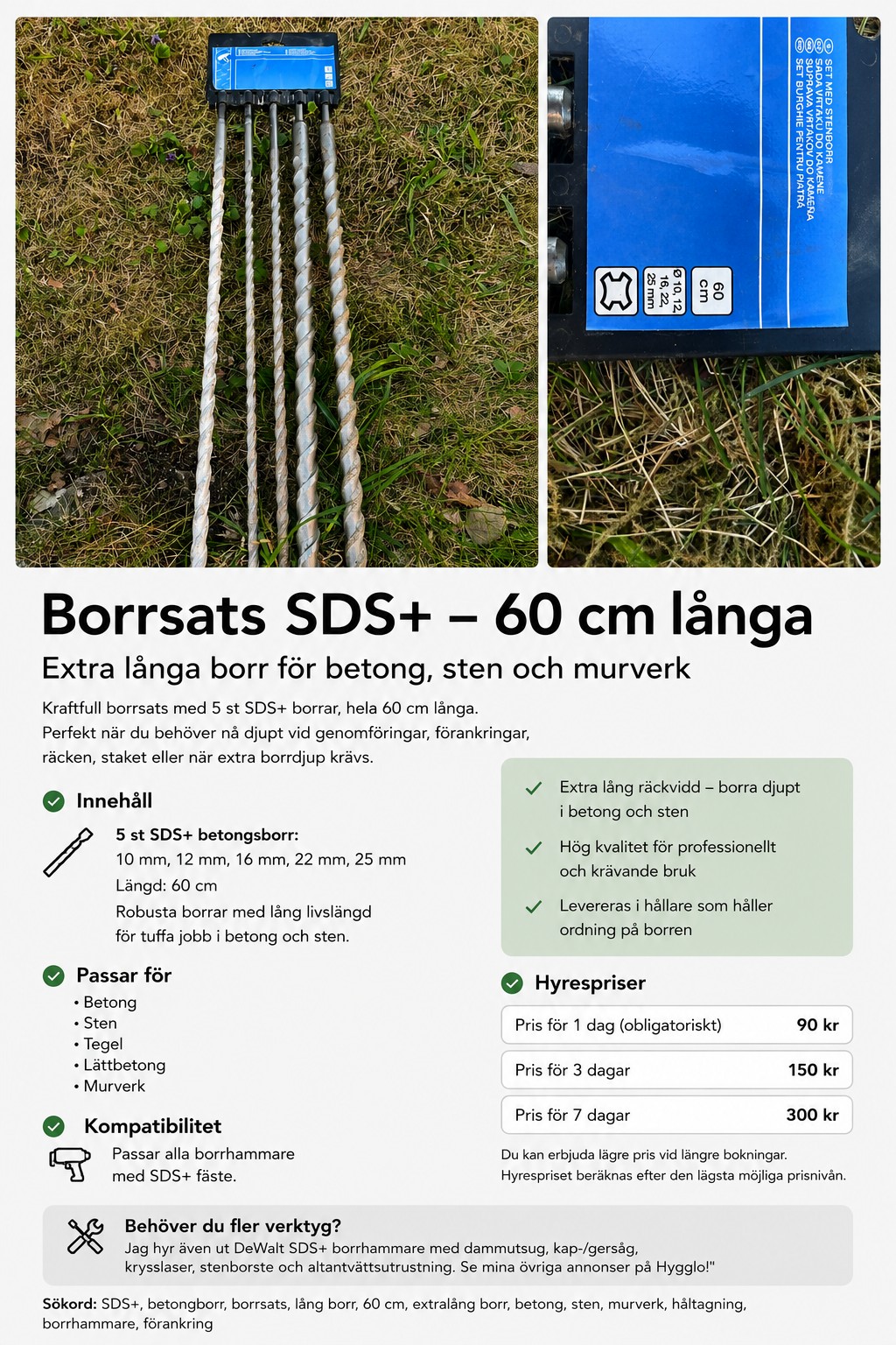 Sds+ borrsats – 60 cm långa betongborr