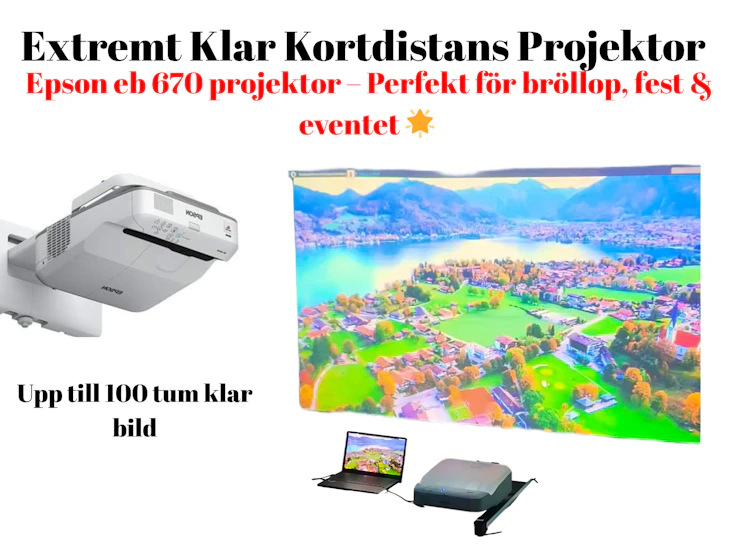 1:100 tum klar kortdistans projektor - perfekt för filmkväll, presentation eller event!