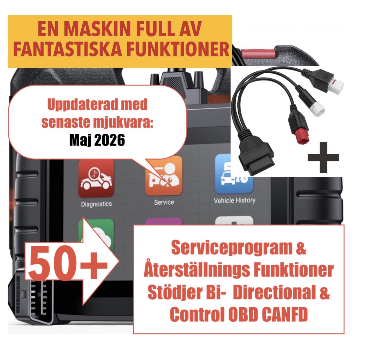 Icarsoft obd diagnostikverktyg bil felkodsläsare med 50+ service- & återställningsfunktioner, bi-directional control, canfd